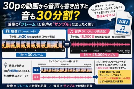 30pの動画から音声を書き出すと、音も1秒30分割？映像の「フレーム」と音声の「サンプル」はまったく別の時間軸【お役立ちコラム】