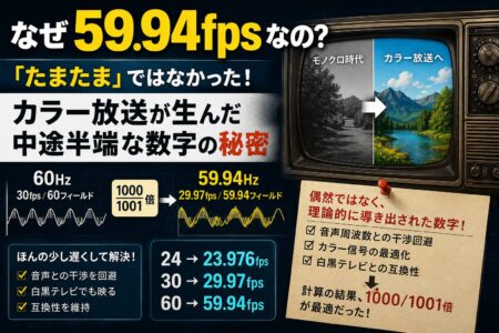 なぜ59.94fpsなの？「たまたま」ではなかった！カラー放送が生んだ中途半端な数字の秘密【お役立ちコラム】